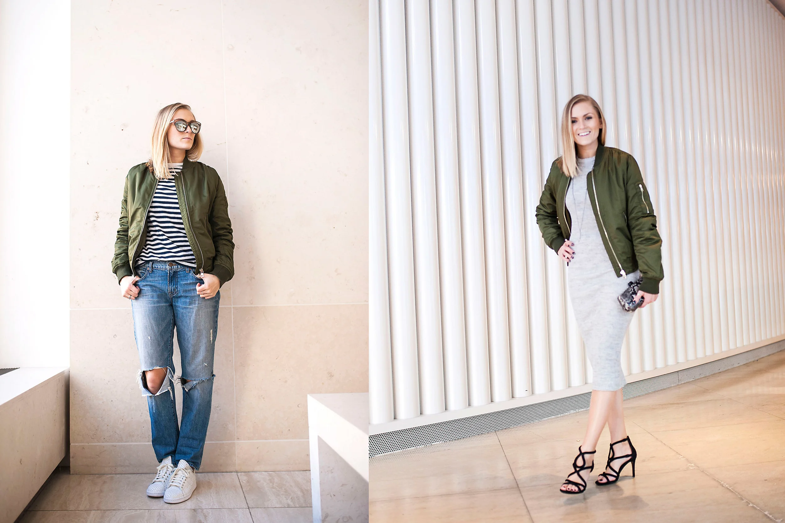 How to wear one of Spring s must have items the bomber jacket from day to night. Those White Walls